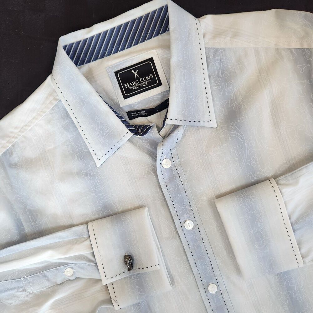 Marc Ecko Mens Medium Long‎ Sleeve Mellow Blue Stripe Button Up Decorative Shirt